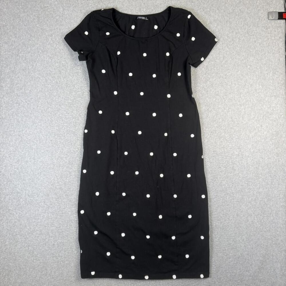 eShakti Women's Size XL 18 Black White Print Short Sleeve A Line Midi Dress